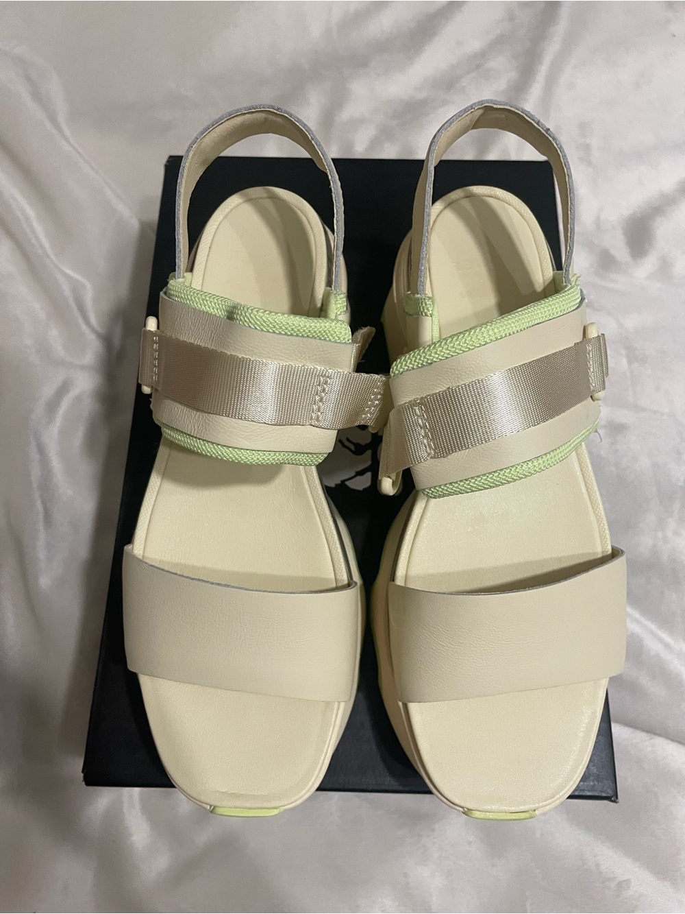 Sorel Kinetic Impact Slingback Heel Sandals in Cream and Lime Green - Picture 2 of 7